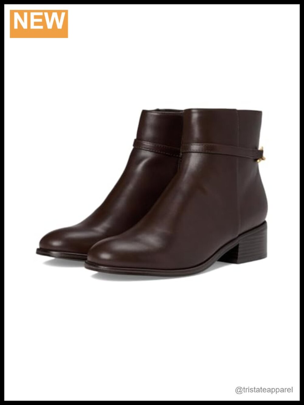 Despina Ankle Booties Faux Leather Block Heel Zipper Closure Almond Toe